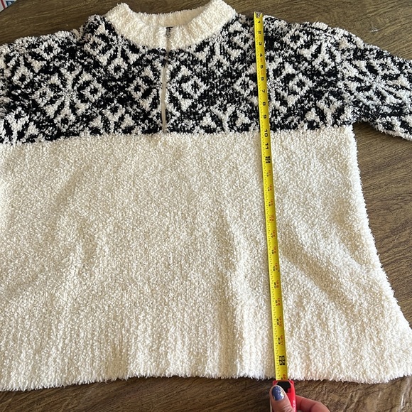 Talbots Half-Zip Argylle Snowflakes Off White Black Cozy Sweater Size 1X Petite - Picture 12 of 14
